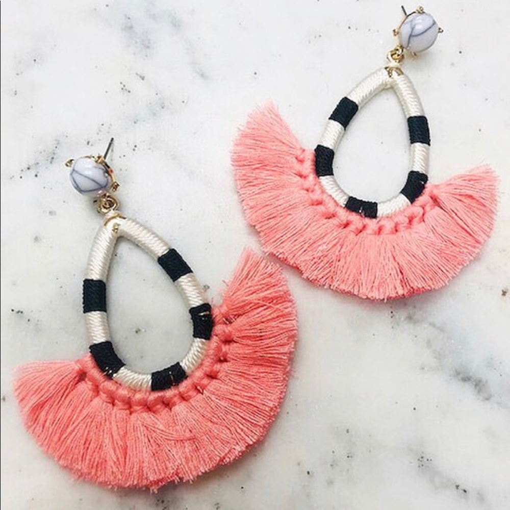 Pretty Pink Fan Fringe Lightweight Earrings,NWT
